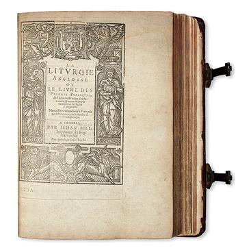 BOOK OF COMMON PRAYER.  La Liturgie Angloise.  1616.  Bound with 1635 BCP, 1633 King James NT, and 1636 metrical Psalms.